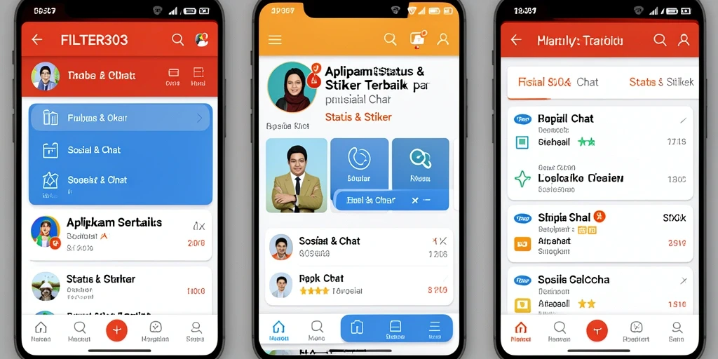Tampilan antarmuka aplikasi FILTER303 dengan stiker menarik.
