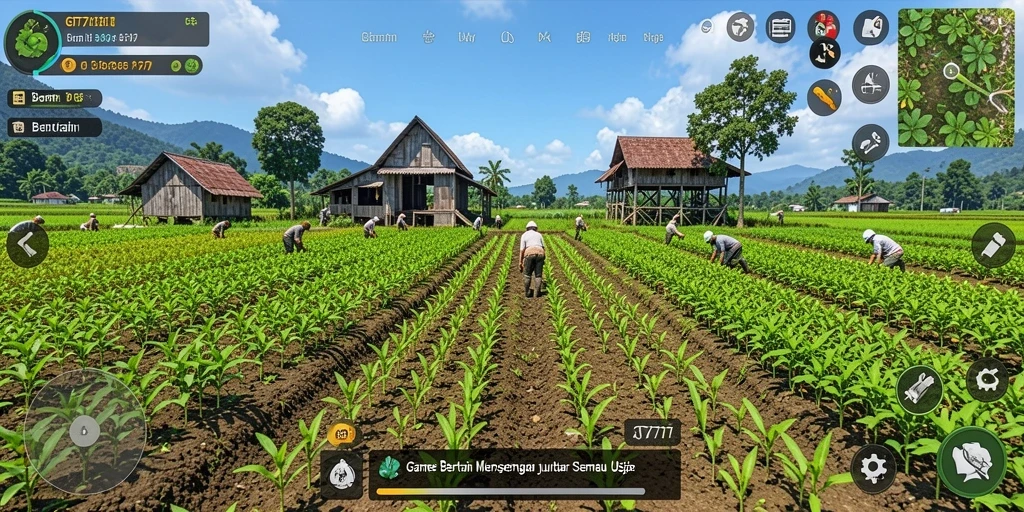 Antarmuka user-friendly GT777 menampilkan ladang bertani yang menawan.