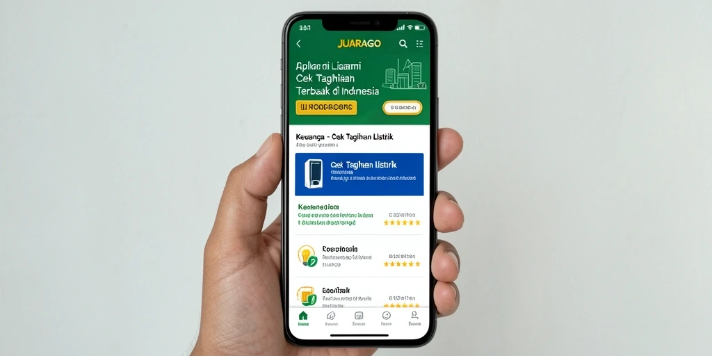 Screenshot antarmuka JUARAGO menampilkan fitur Cek Tagihan Listrik.